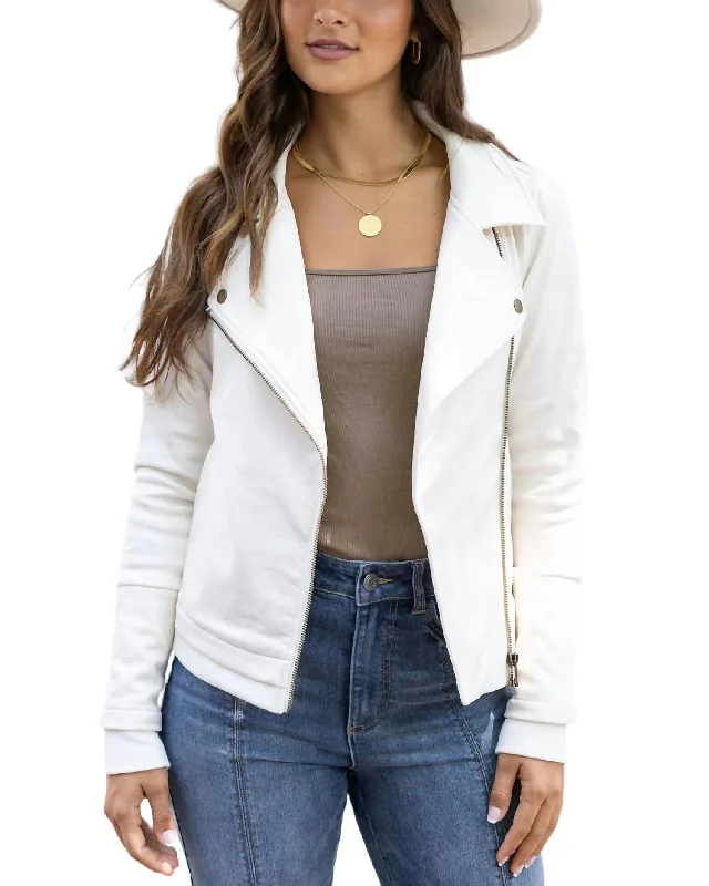 Clearance Sale Online Move Free Leather-Like Moto Jacket In Cream