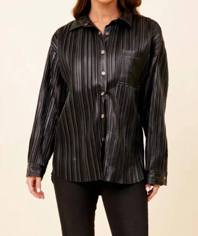 Urban Femme Streetwear Pleated Faux Leather Jacket In Black