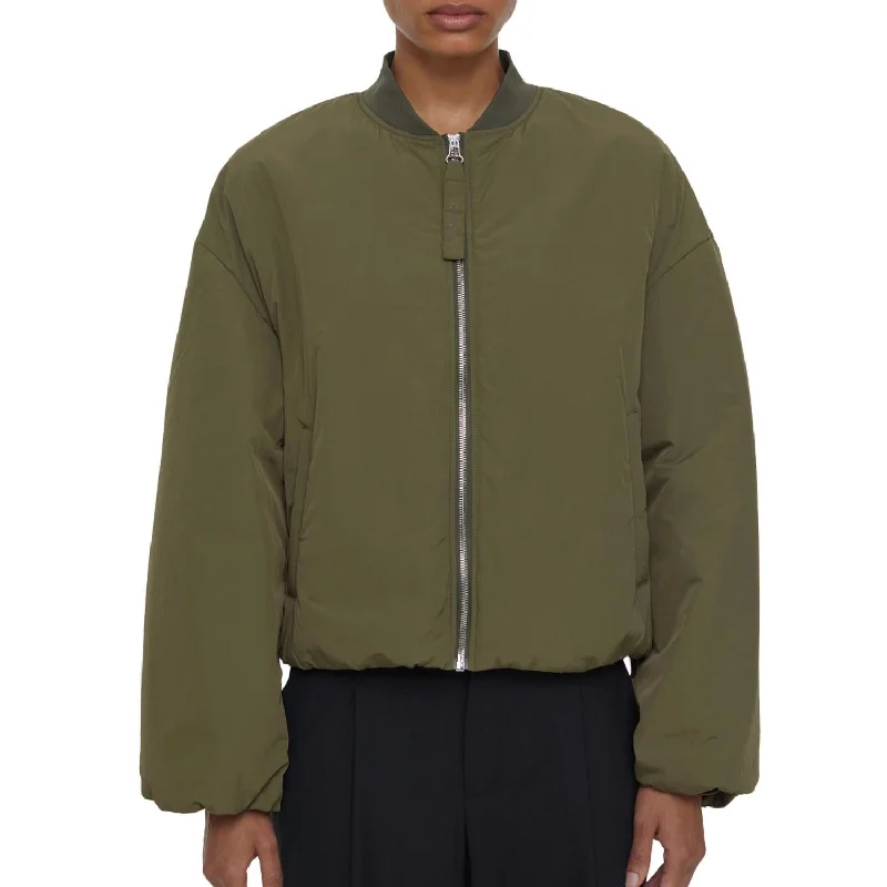 Current Trends Puffer Bomber Jacket In Army